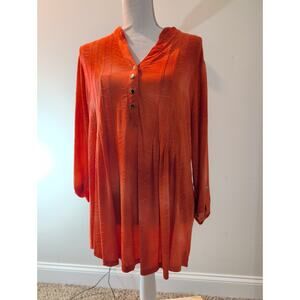 New Directions Woman 1X Orange Embossed Tunic – Long Sleeve, V-Neck, Plus Size